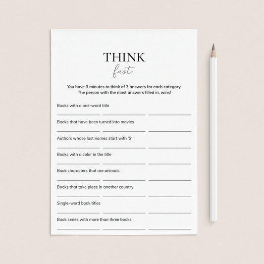 Book Club Think Fast Printable by LittleSizzle