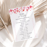 Printable Valentine's Day This or That Game with Watercolor Hearts