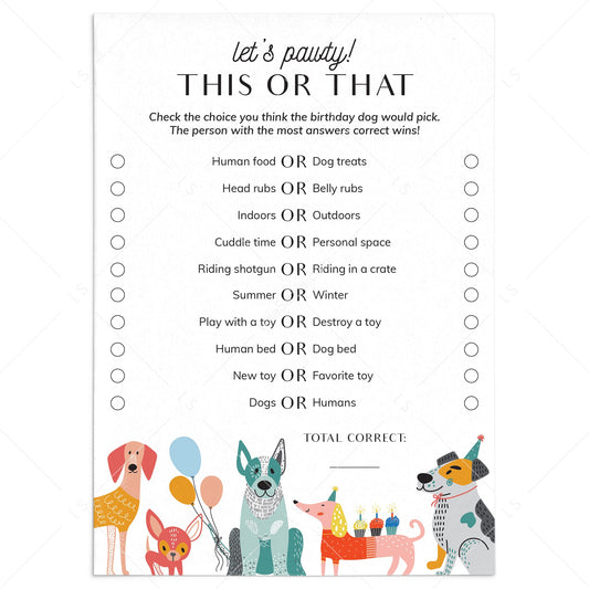 Dog Birthday Game This or That Printable by LittleSizzle