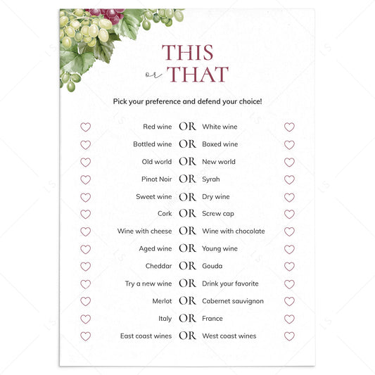 Printable This or That Questions for Wine Party by LittleSizzle