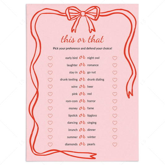 This or That Game for Girls Night Printable Wavy Border by LittleSizzle