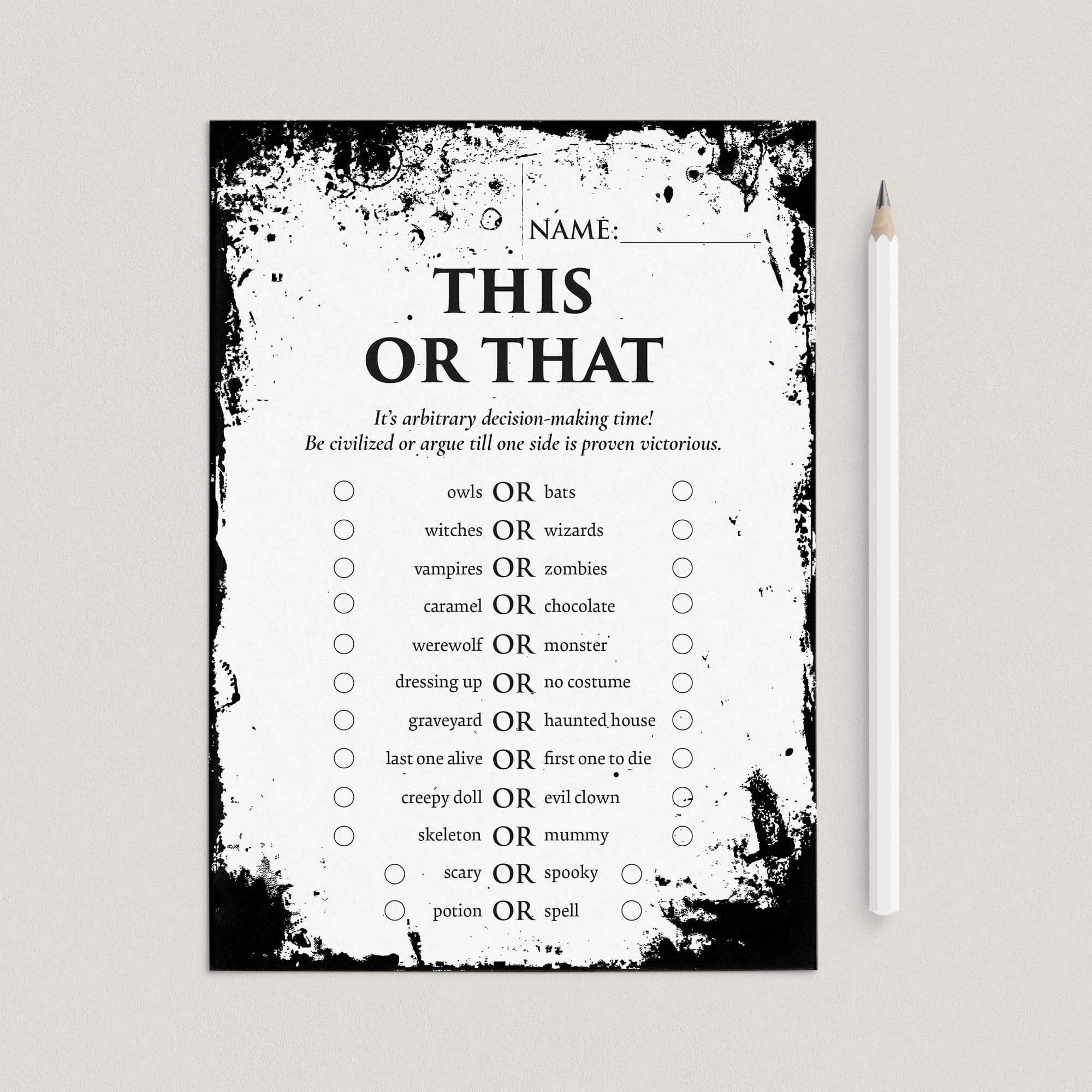Horror Game For Halloween Party Printable This or That by LittleSizzle