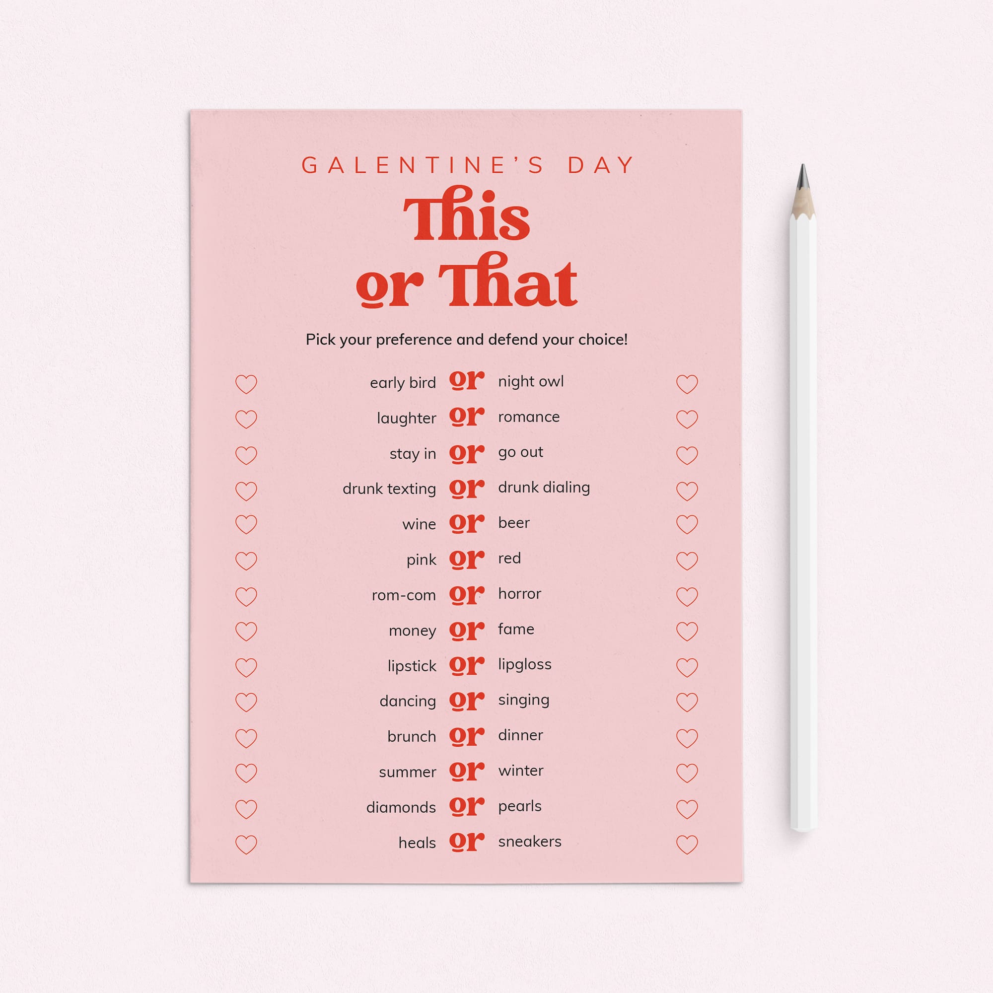 Pink and Red Retro Bold Galentine's Day Game This or That by LittleSizzle