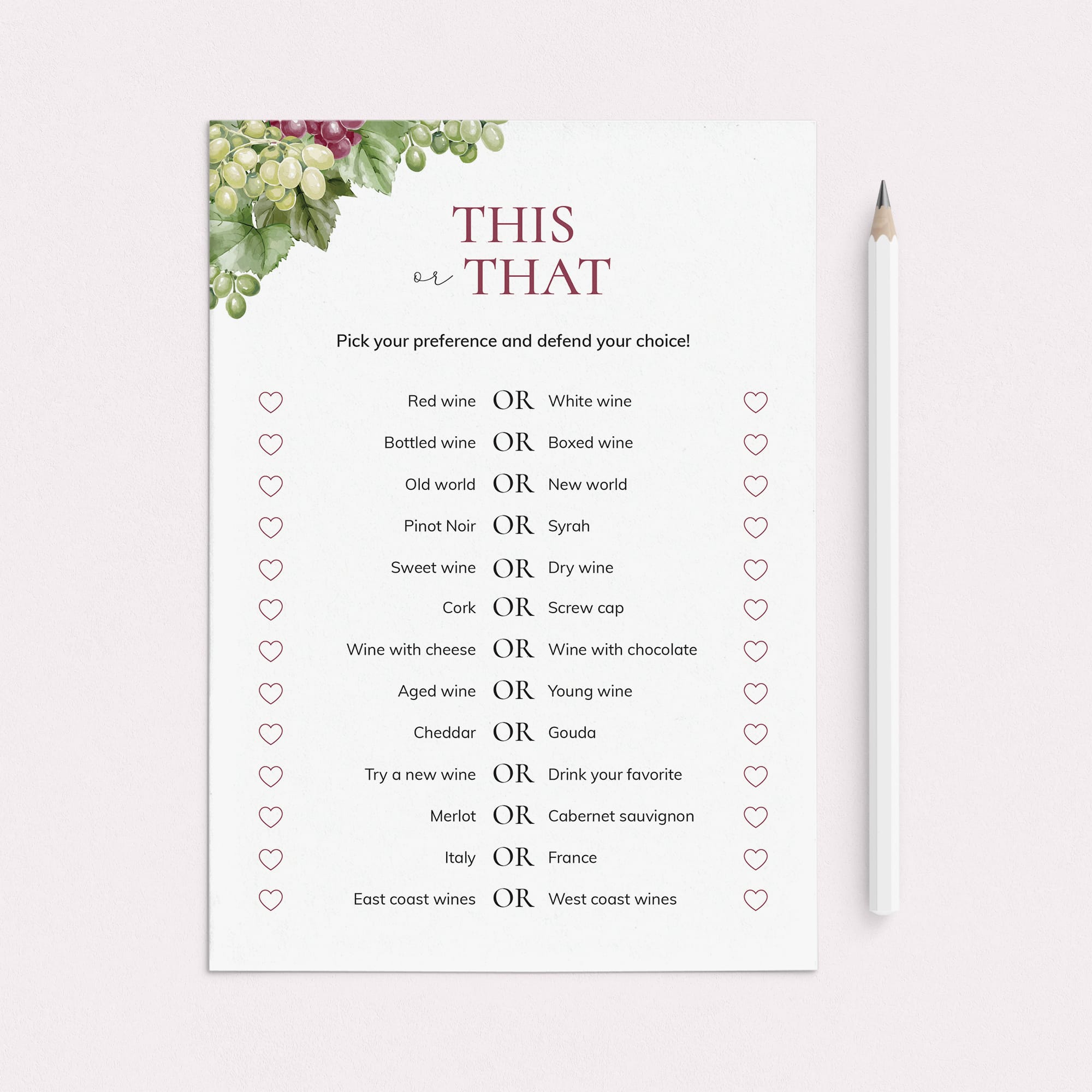 Printable This or That Questions for Wine Party by LittleSizzle