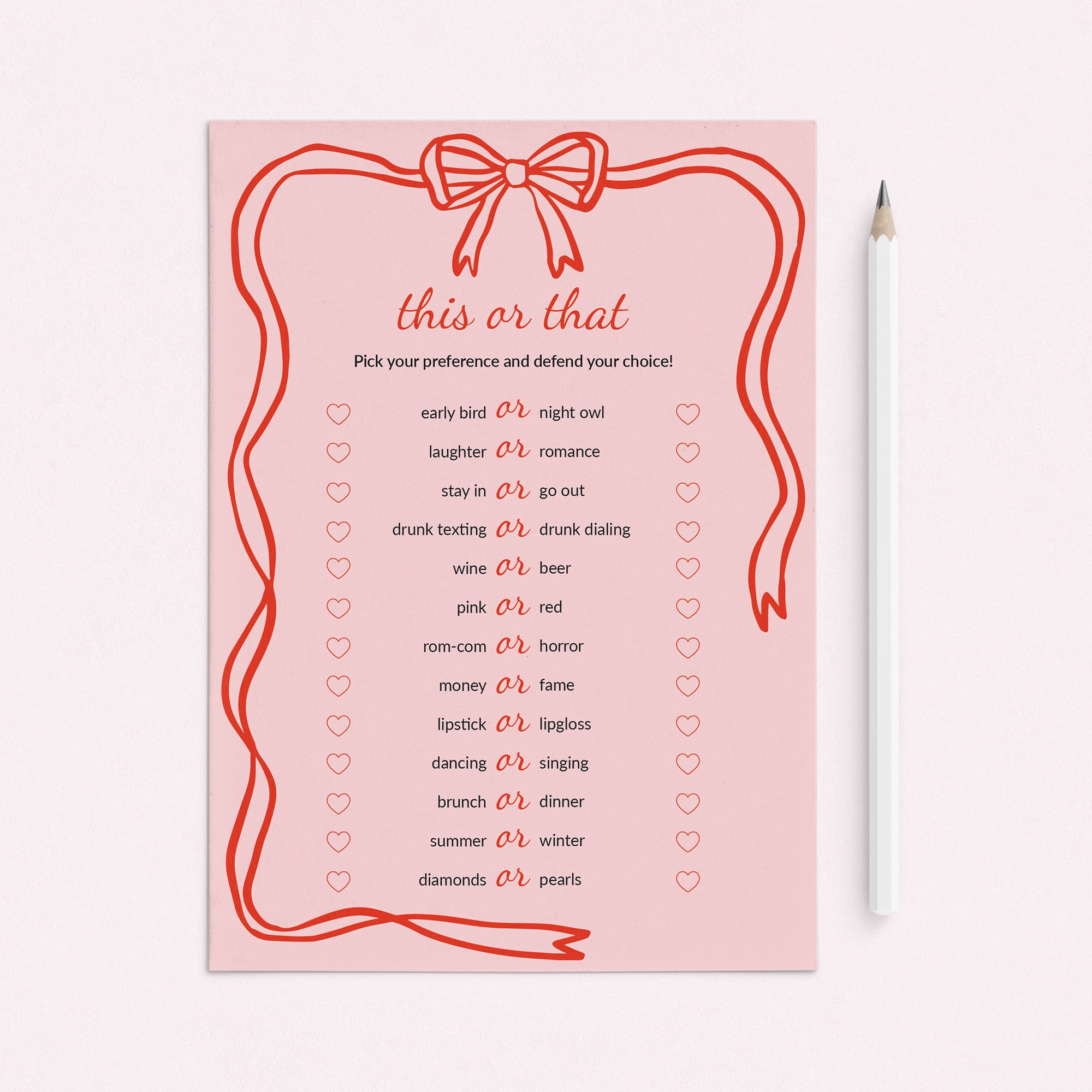 This or That Game for Girls Night Printable Wavy Border by LittleSizzle