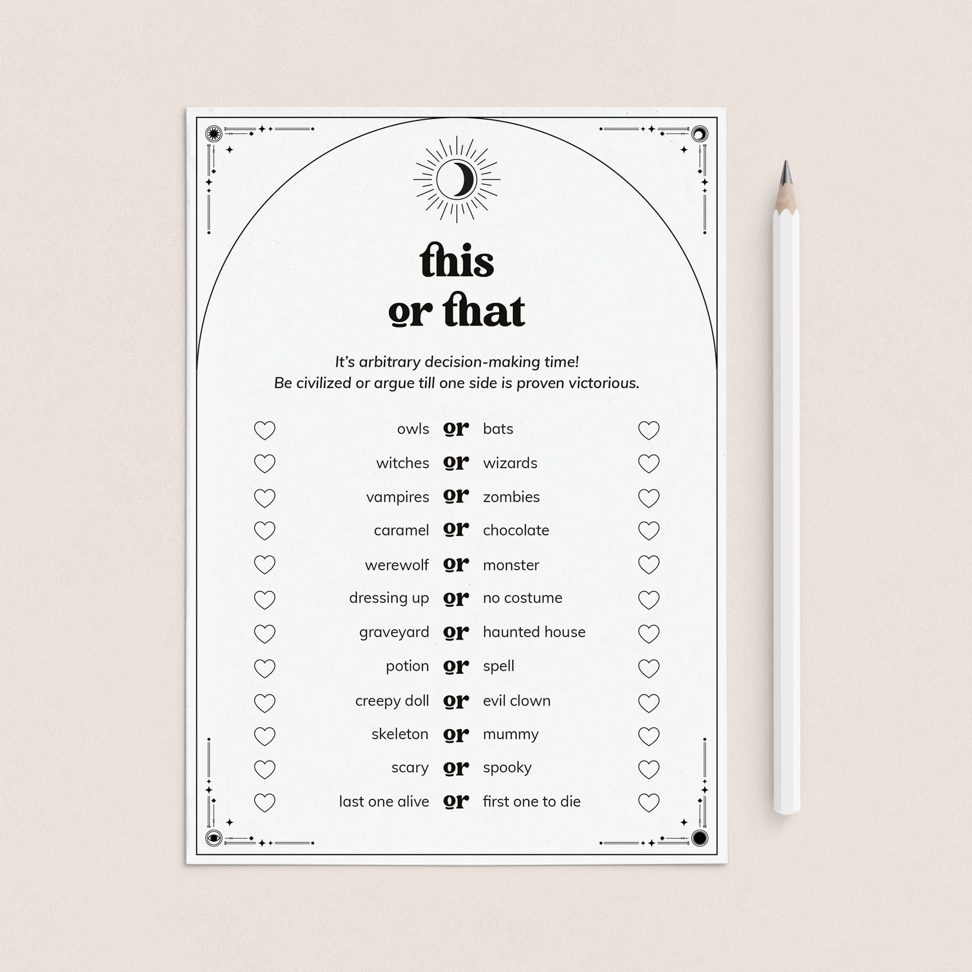 Halloween This or That Questions Sheet Printable by LittleSizzle