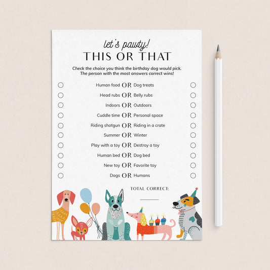 Dog Birthday Game This or That Printable by LittleSizzle