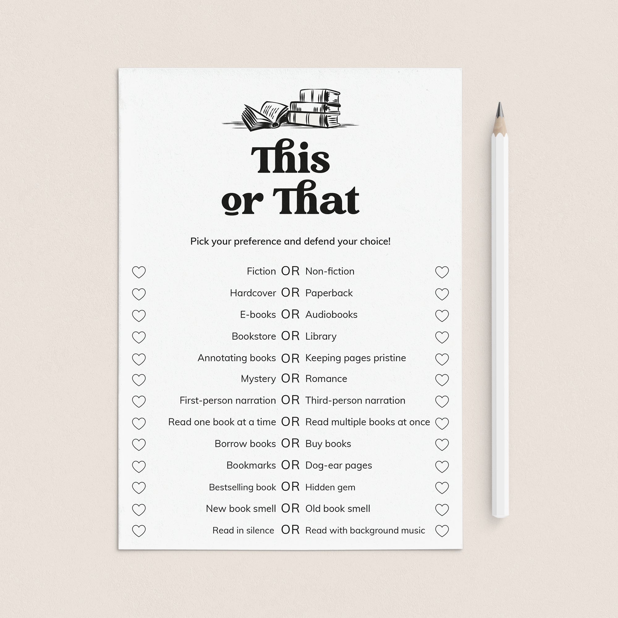 Book Club Ice Breaker Game This or That Printable by LittleSizzle