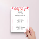 Printable Valentine's Day This or That Game with Watercolor Hearts