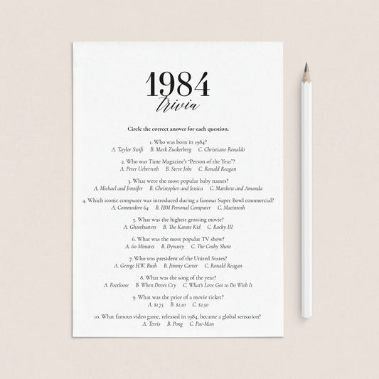 1984 Fun Facts Quiz with Answers Printable by LittleSizzle