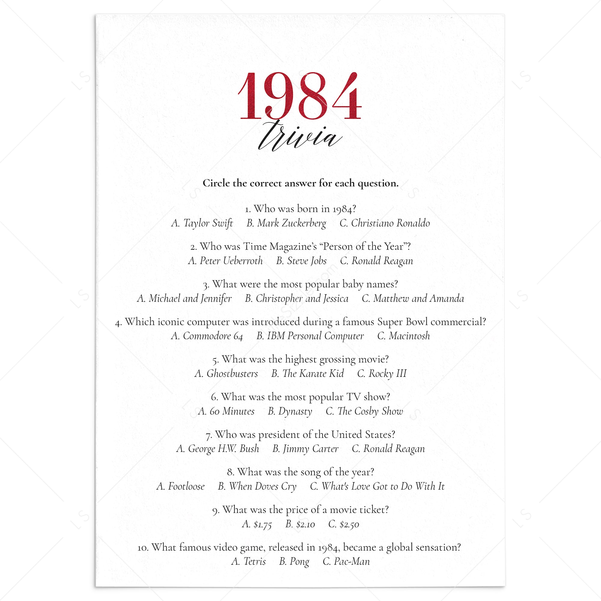 Married in 1984 Trivia Quiz for Ruby 41st Anniversary by LittleSizzle