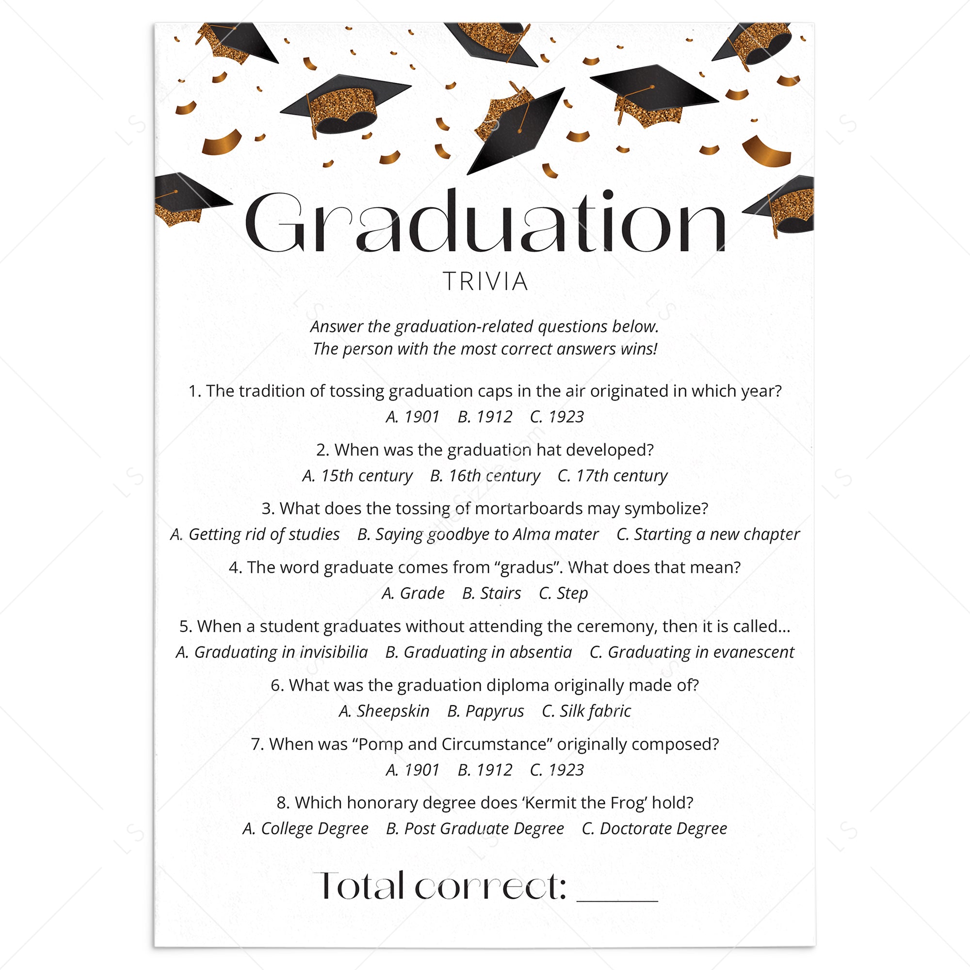 Graduation Trivia with Answers Printable by LittleSizzle