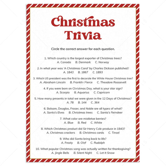 Fun Christmas Trivia and Answers Printable by LittleSizzle