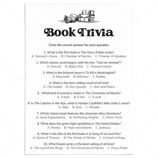 Printable Book Quiz Questions and Answers by LittleSizzle