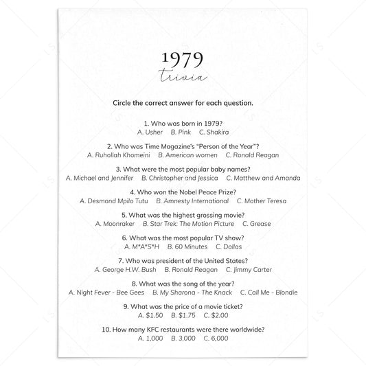 1979 Quiz and Answers Printable by LittleSizzle