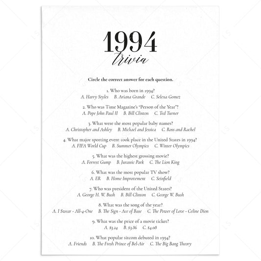 1994 Fun Facts Quiz with Answers Printable by LittleSizzle