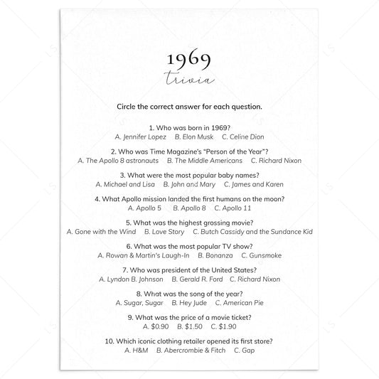 1969 Quiz and Answers Printable by LittleSizzle