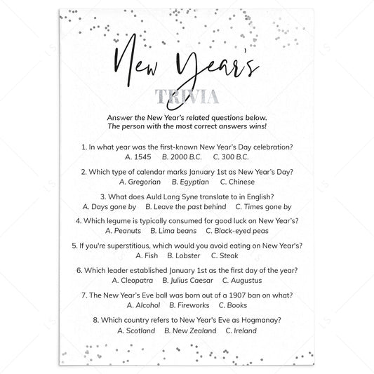New Year Trivia with Answer Key Printable by LittleSizzle