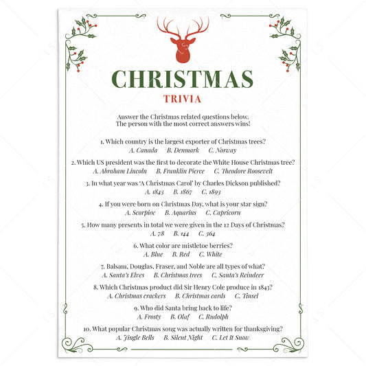 Christmas Trivia Questions and Answers Printable by LittleSizzle