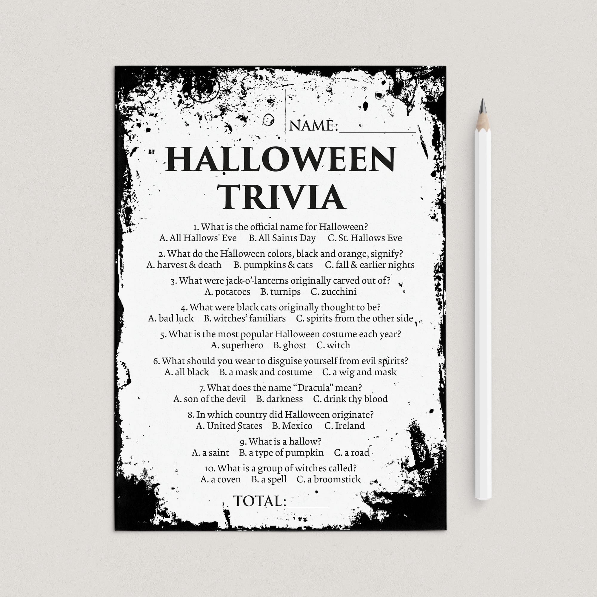Halloween Trivia Quiz with Answers Printable by LittleSizzle