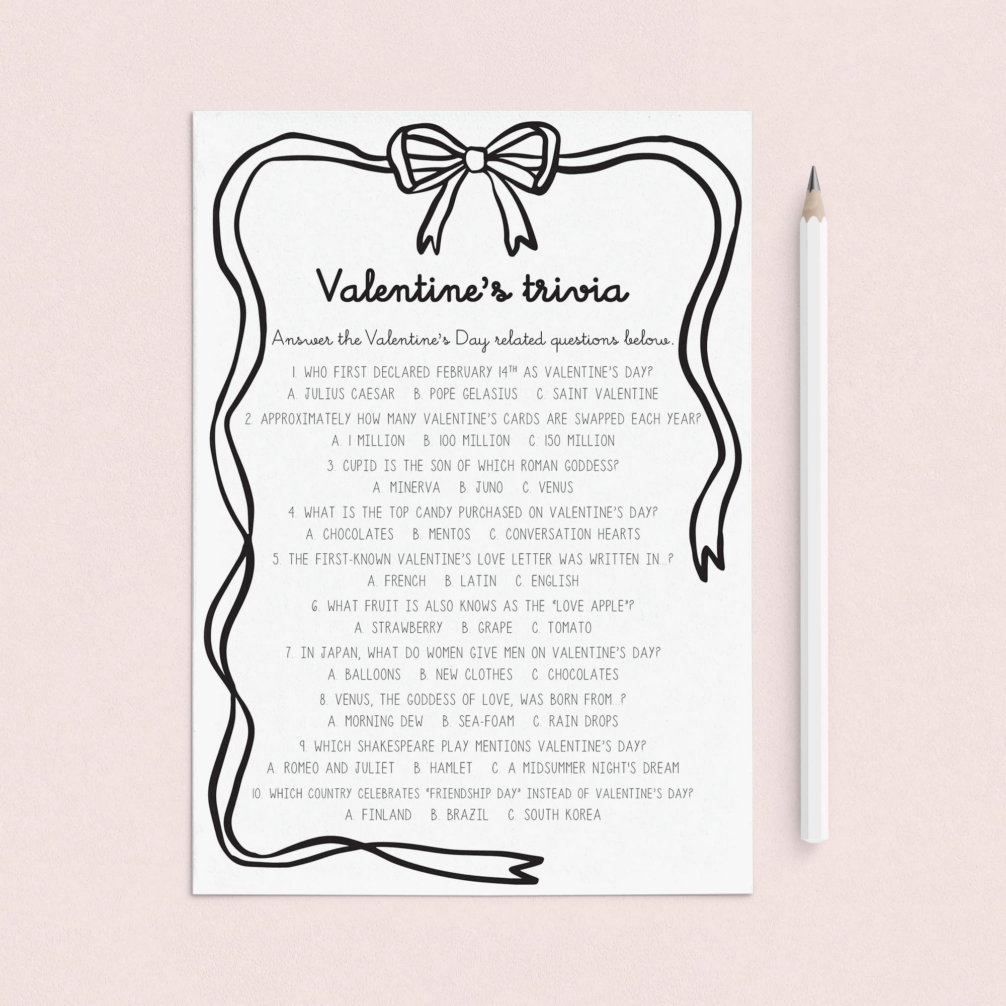 Printable Valentine's Day Trivia Game by LittleSizzle