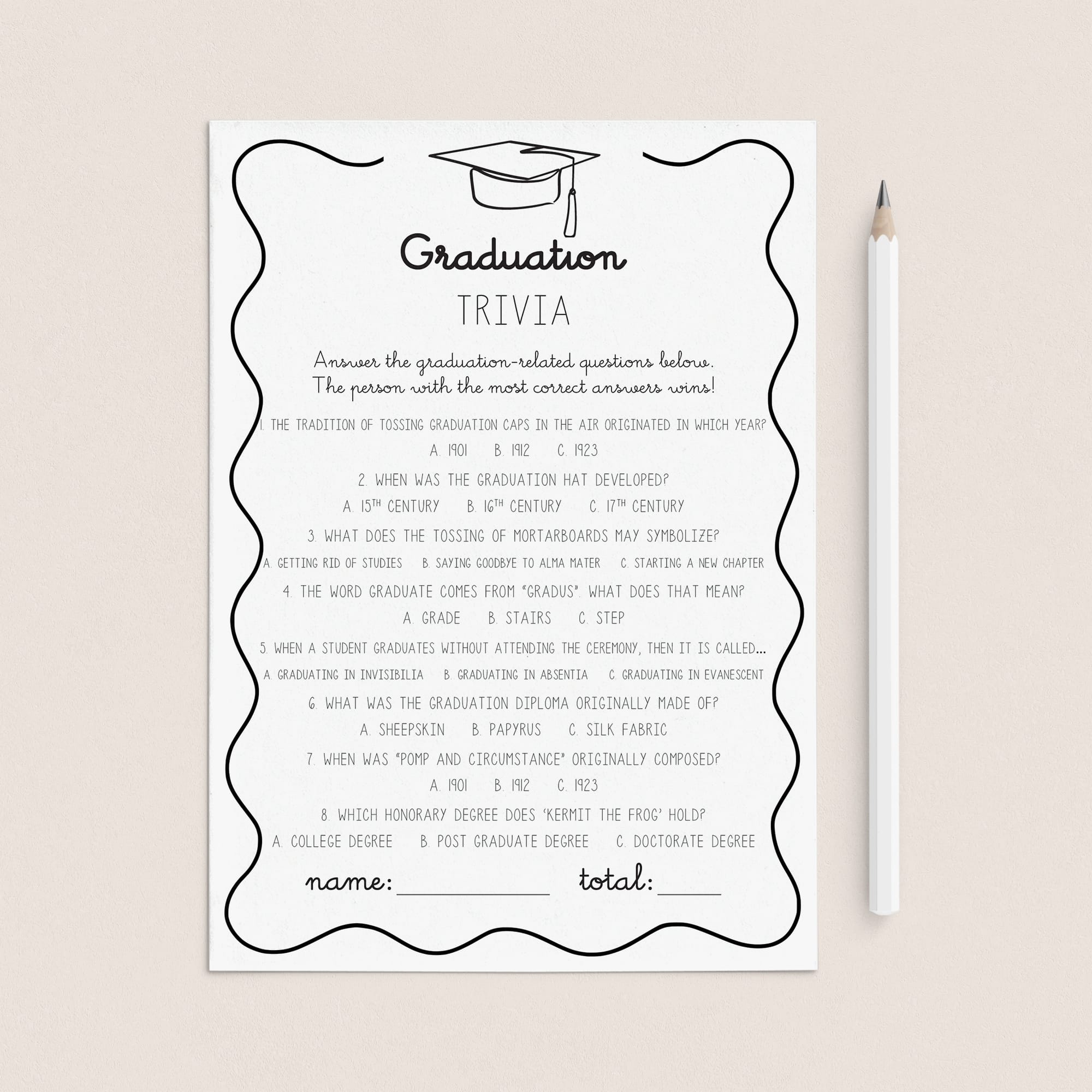 Graduation Party Trivia Questions Answers Included by LittleSizzle