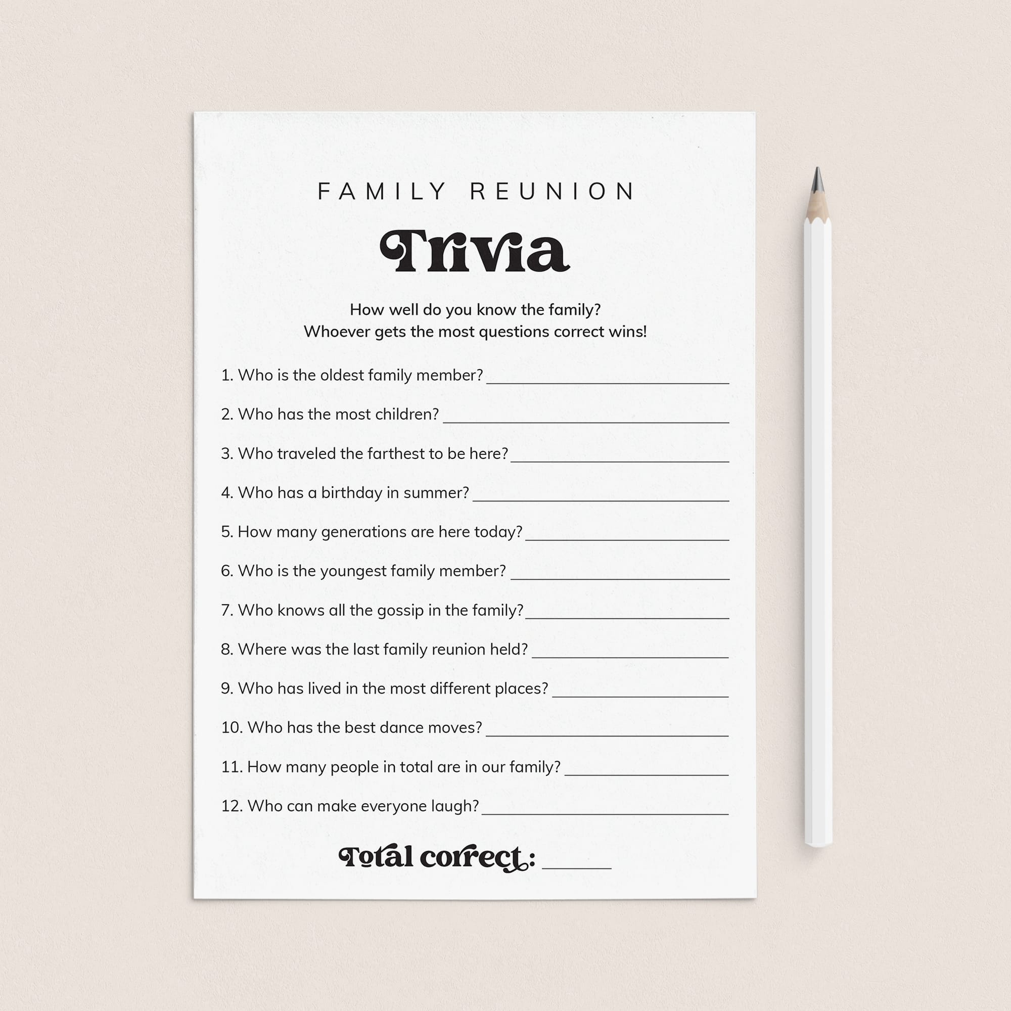 Family Reunion Trivia Questions Printable Icebreaker Game by LittleSizzle
