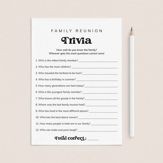 Family Reunion Trivia Questions Printable Icebreaker Game by LittleSizzle