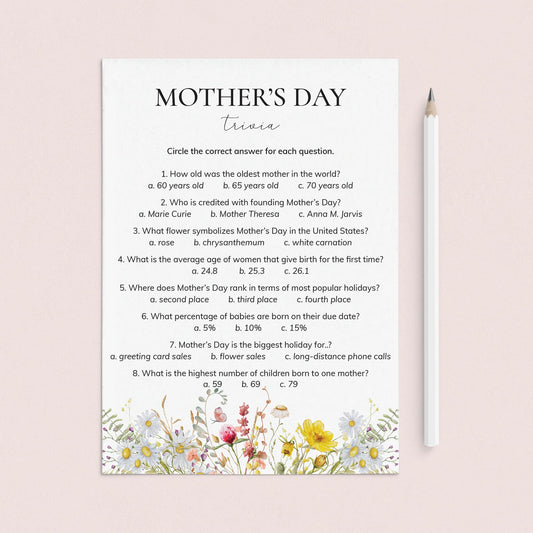 Mother's Day Multiple Choice Trivia with Answers Printable by LittleSizzle