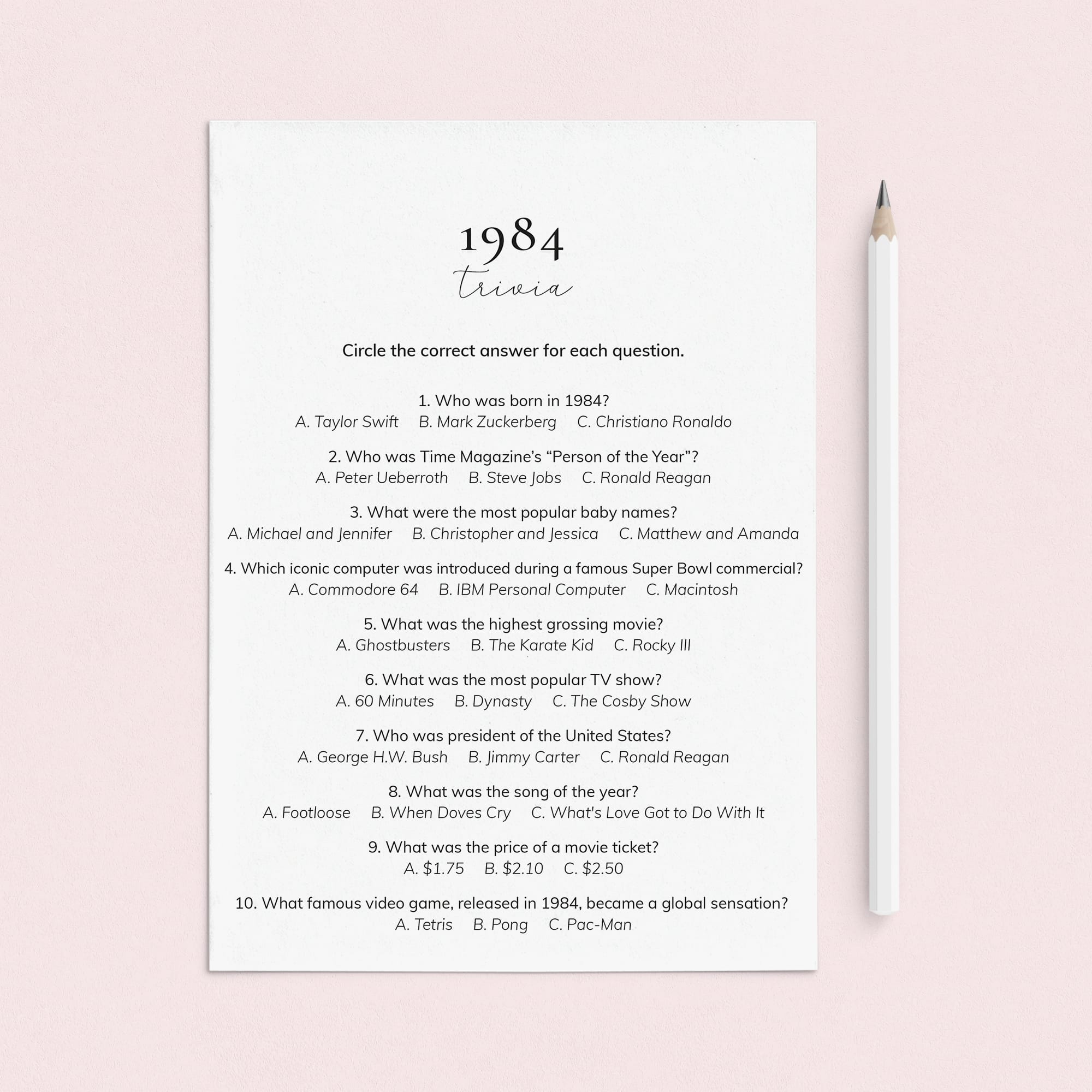 1984 Quiz and Answers Printable by LittleSizzle