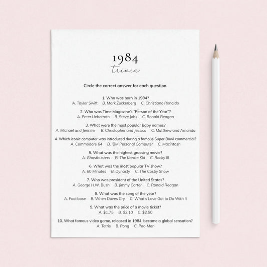 1984 Quiz and Answers Printable by LittleSizzle