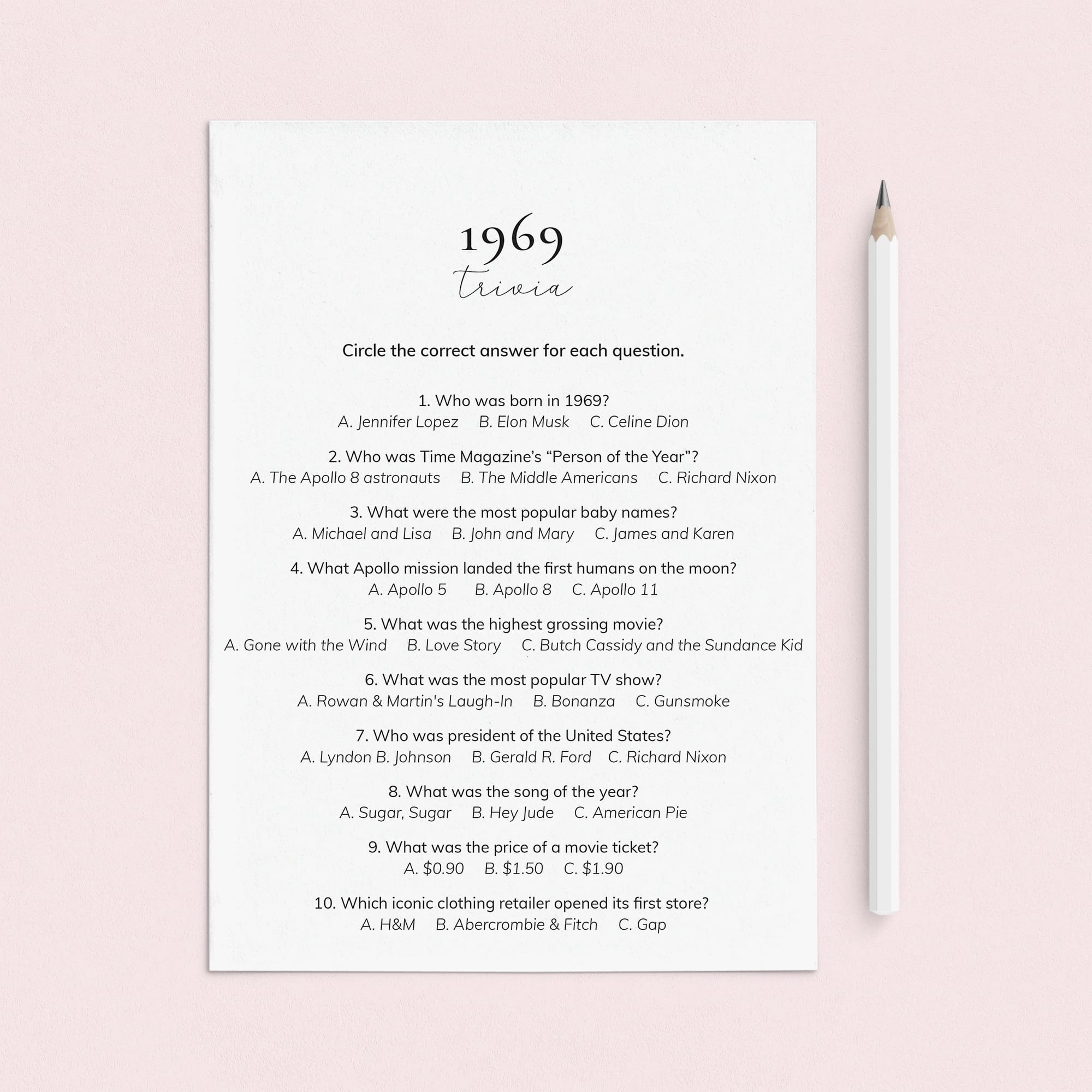 1969 Quiz and Answers Printable by LittleSizzle