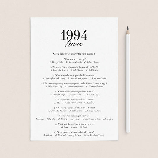 1994 Fun Facts Quiz with Answers Printable by LittleSizzle