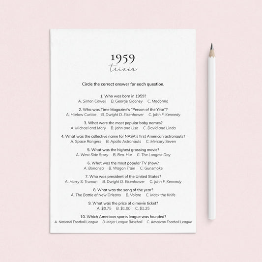 1959 Quiz and Answers Printable by LittleSizzle
