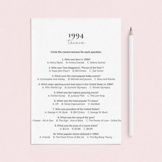 1994 Quiz and Answers Printable by LittleSizzle