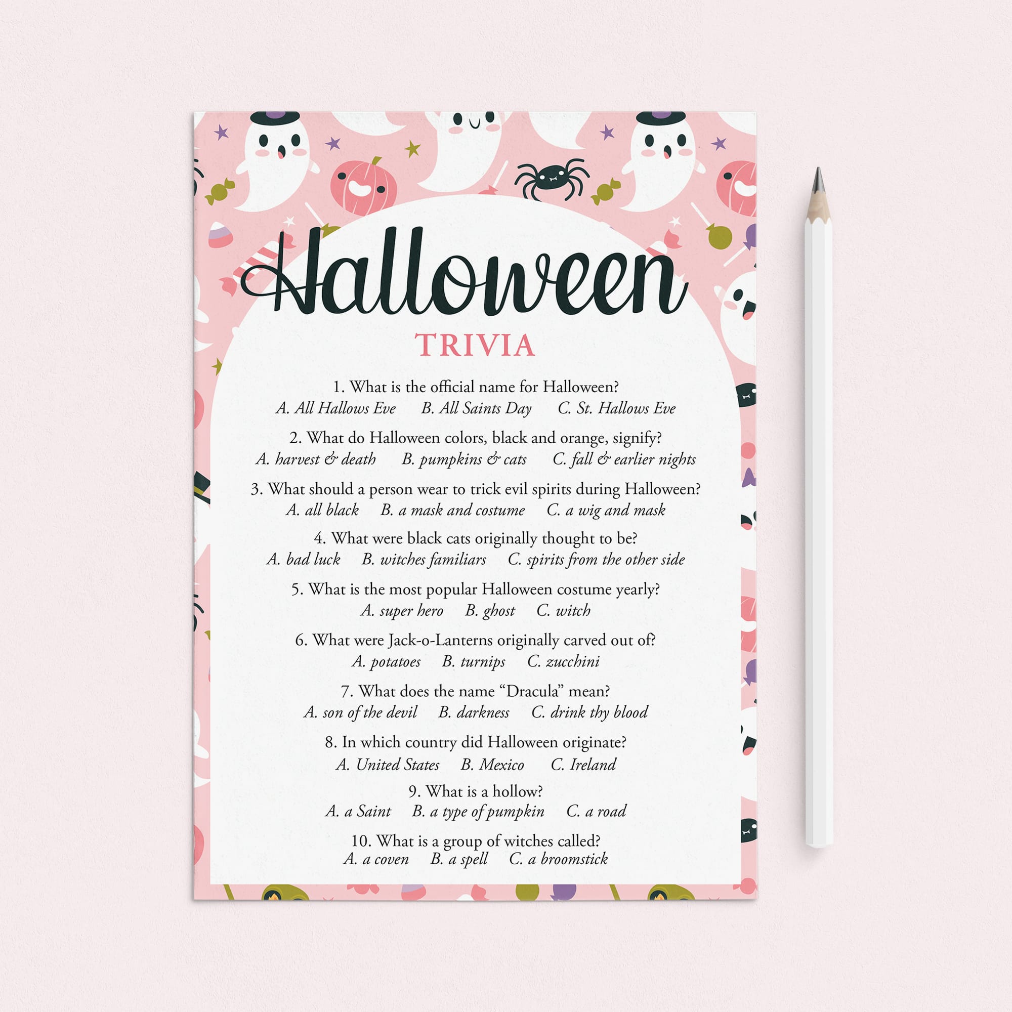 Ghostly Halloween Trivia Game for Girls Printable by LittleSizzle