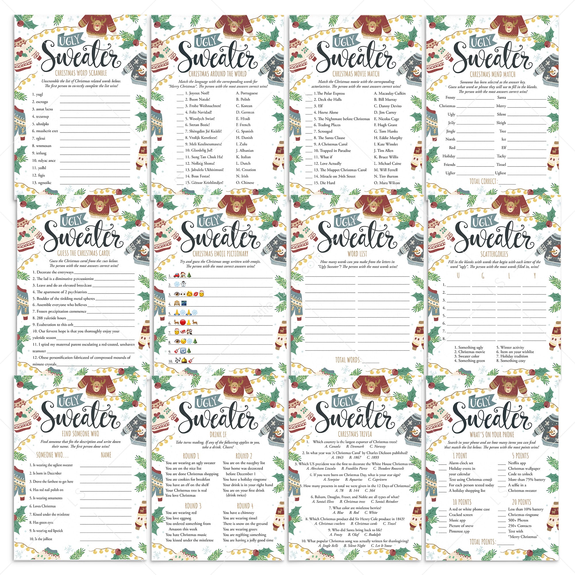 Ugly Sweater Games Bundle Printable by LittleSizzle