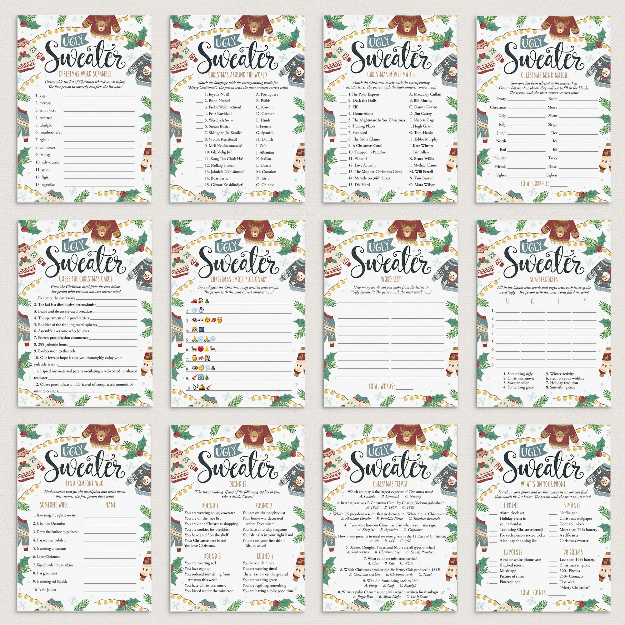 Ugly Sweater Games Bundle Printable by LittleSizzle