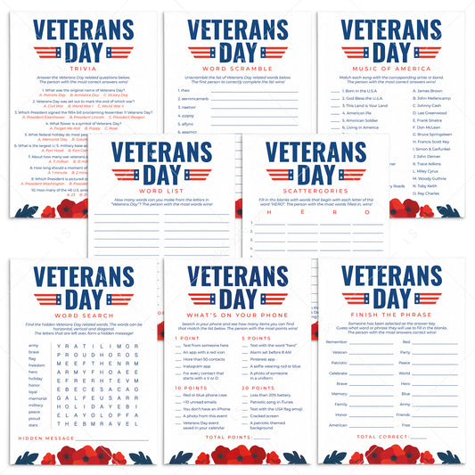 Veterans Day Game Bundle Printable by LittleSizzle