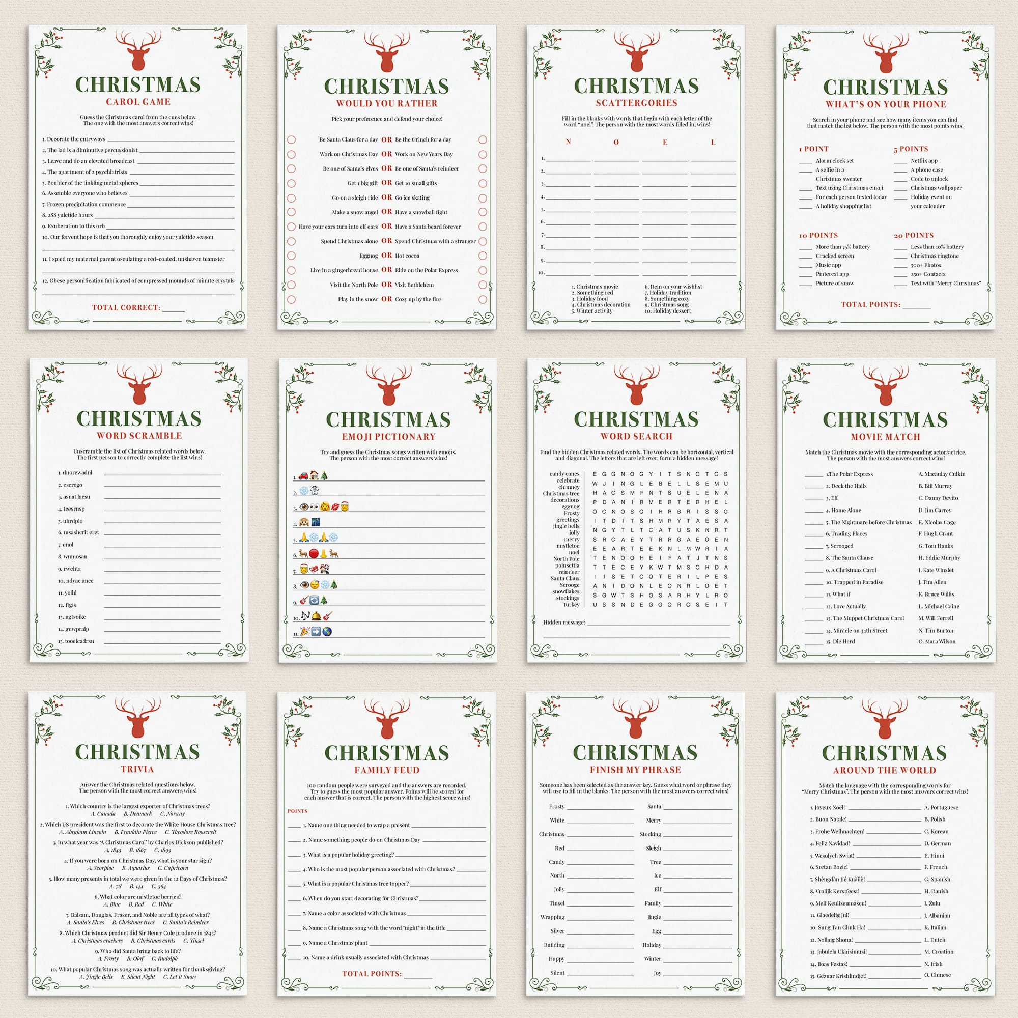 Vintage Christmas Theme Party Game Bundle Printable by LittleSizzle