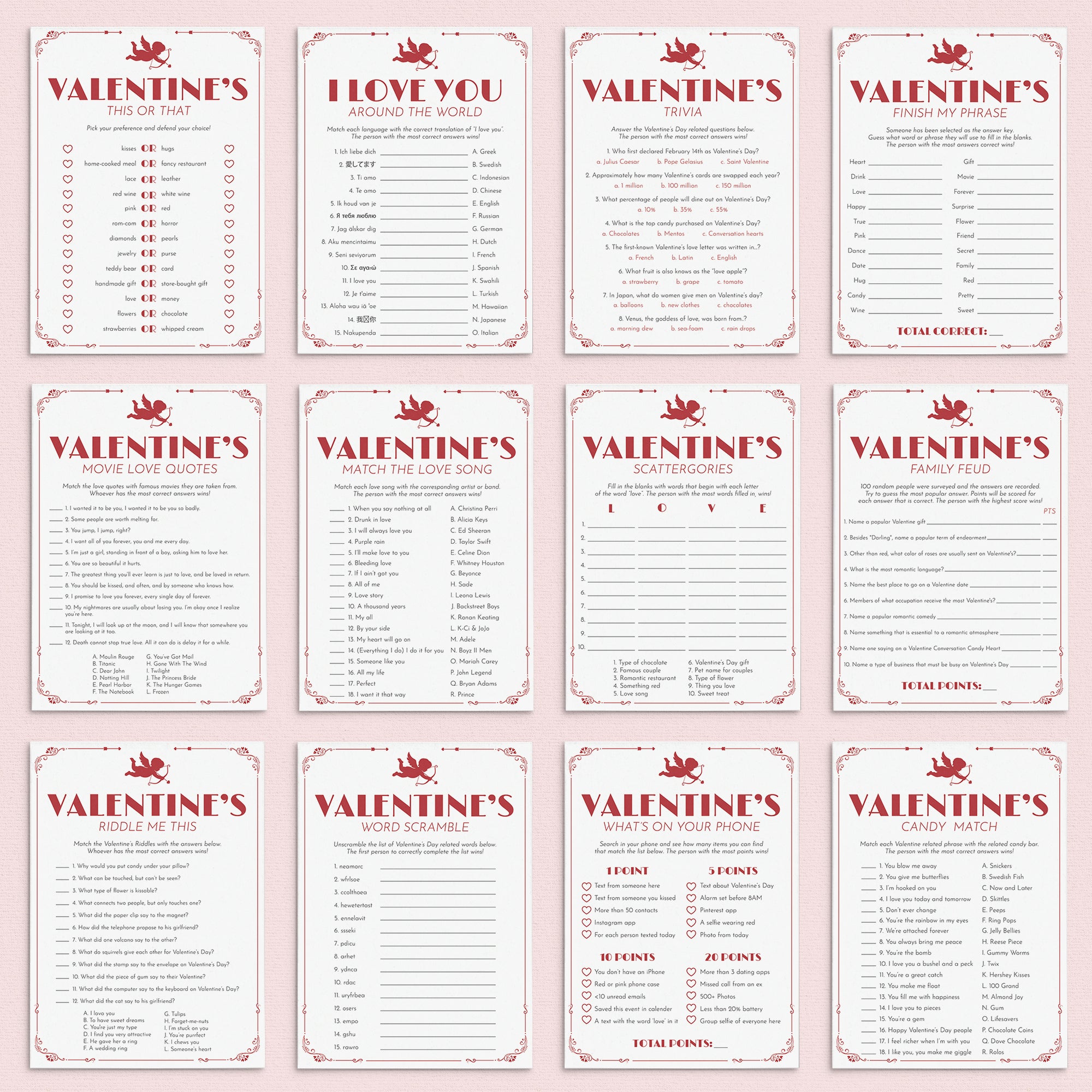 12 Fun Valentine Games Printable by LittleSizzle