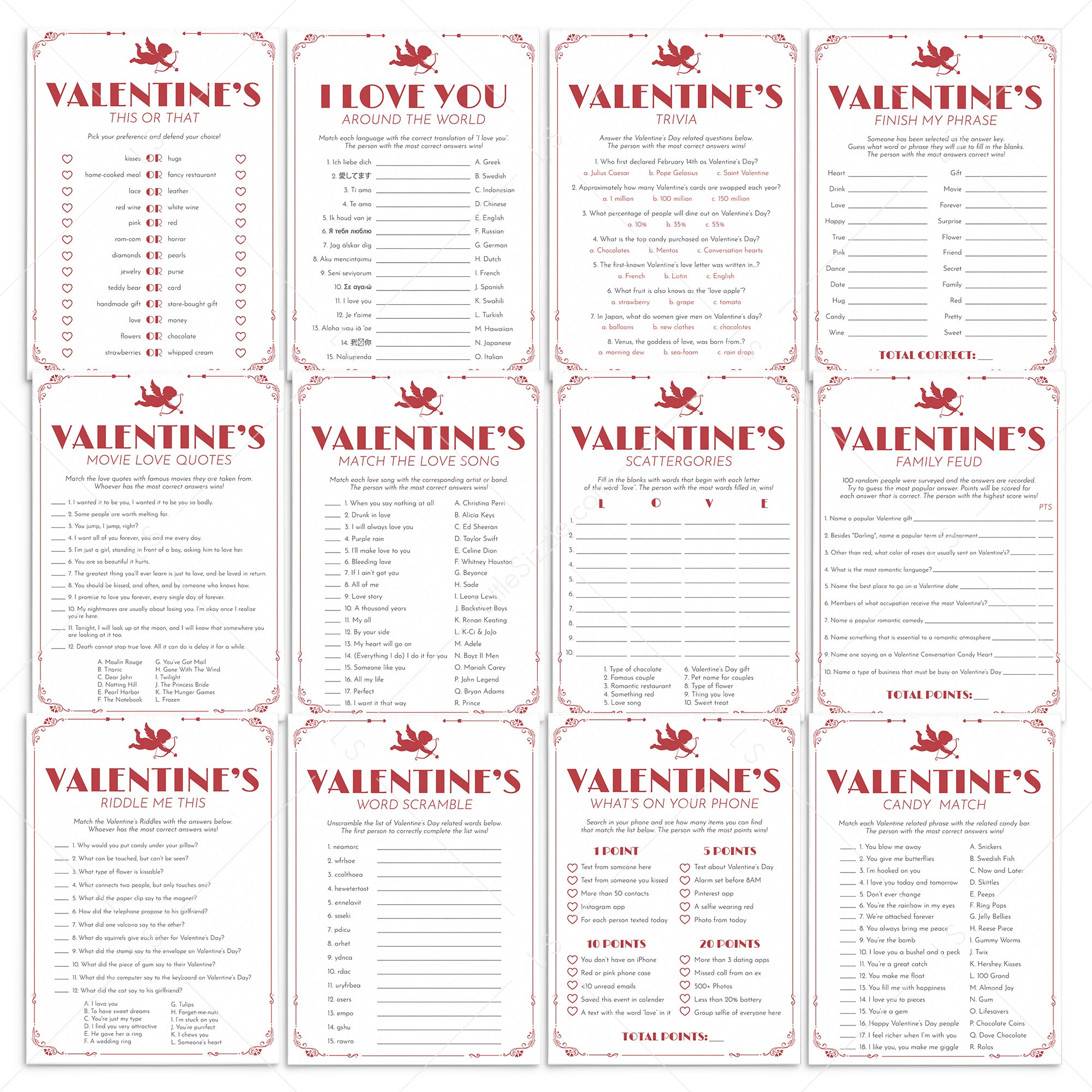 12 Fun Valentine Games Printable by LittleSizzle