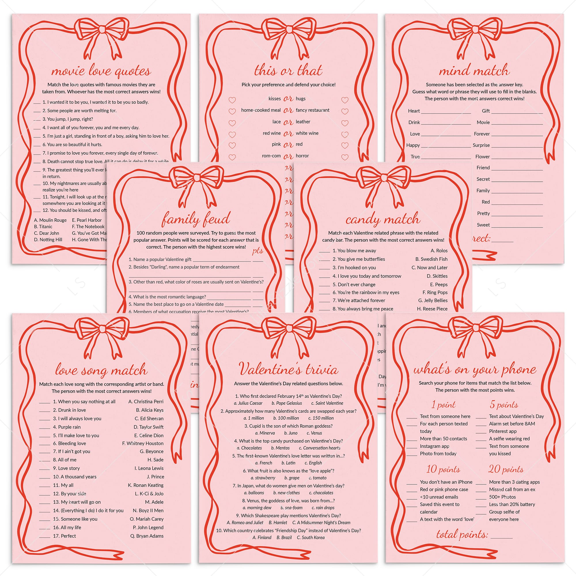 Coquette Valentines Games Bundle Printable by LittleSizzle