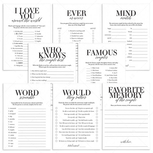 Wedding Anniversary Party Games Bundle Printable