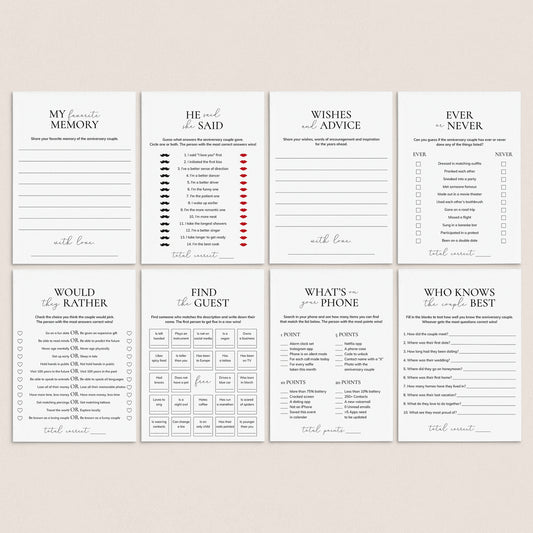 Simple Minimalist Wedding Anniversary Game Bundle Printable by LittleSizzle