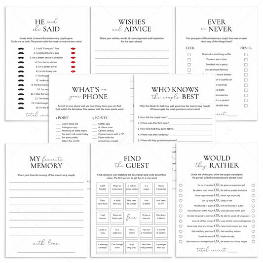 Simple Minimalist Wedding Anniversary Game Bundle Printable by LittleSizzle