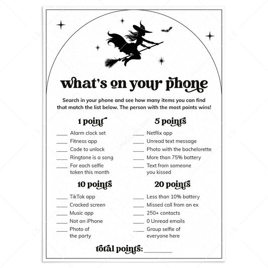 Let's Go Witches Party Game Printable What's On Your Phone by LittleSizzle