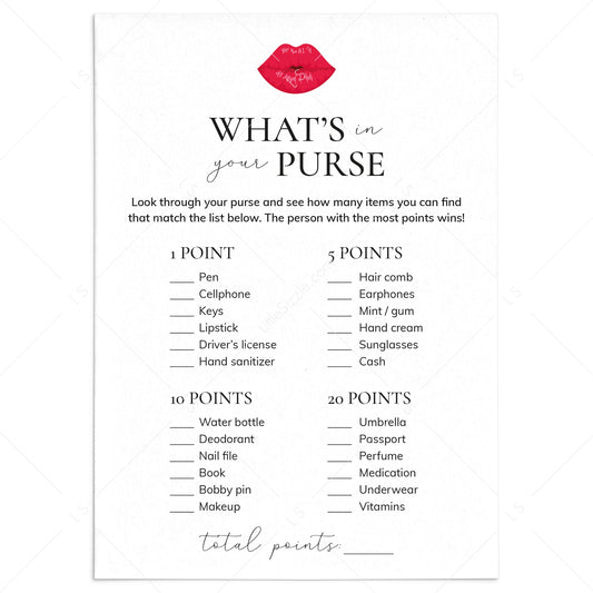 Printable Girls Night In Whats In Your Purse Game by LittleSizzle