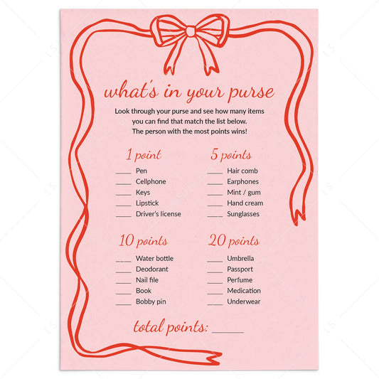 Pink Wavy Border What's In Your Purse Game Printable by LittleSizzle