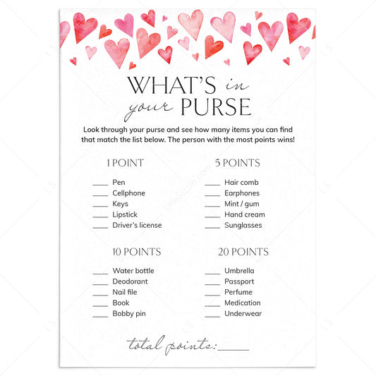 Galentines Game What's In Your Purse Printable PDF by LittleSizzle